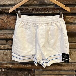 Represent Permanent Vacation White Ramie Nautical Shorts with Elastic Waistband